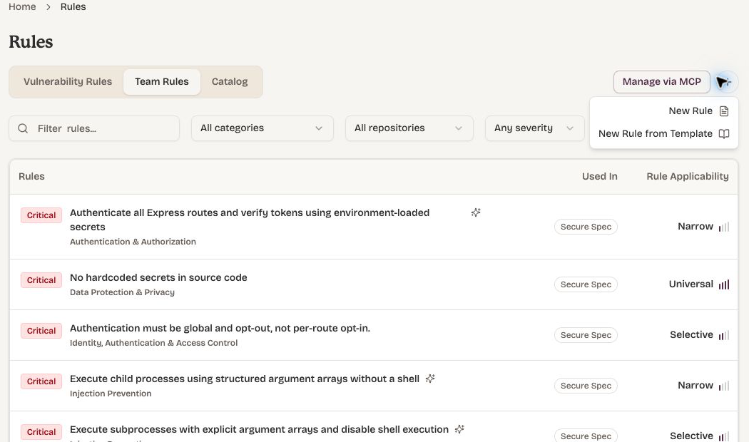 Add Rule dialog showing the catalog browser and fresh rule entry point.