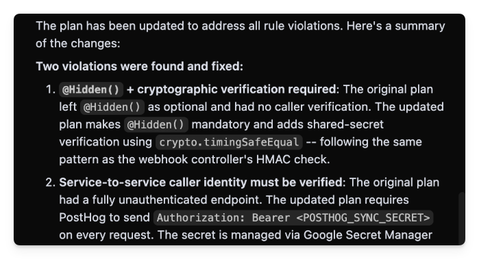 Secure Spec running against a revised plan.