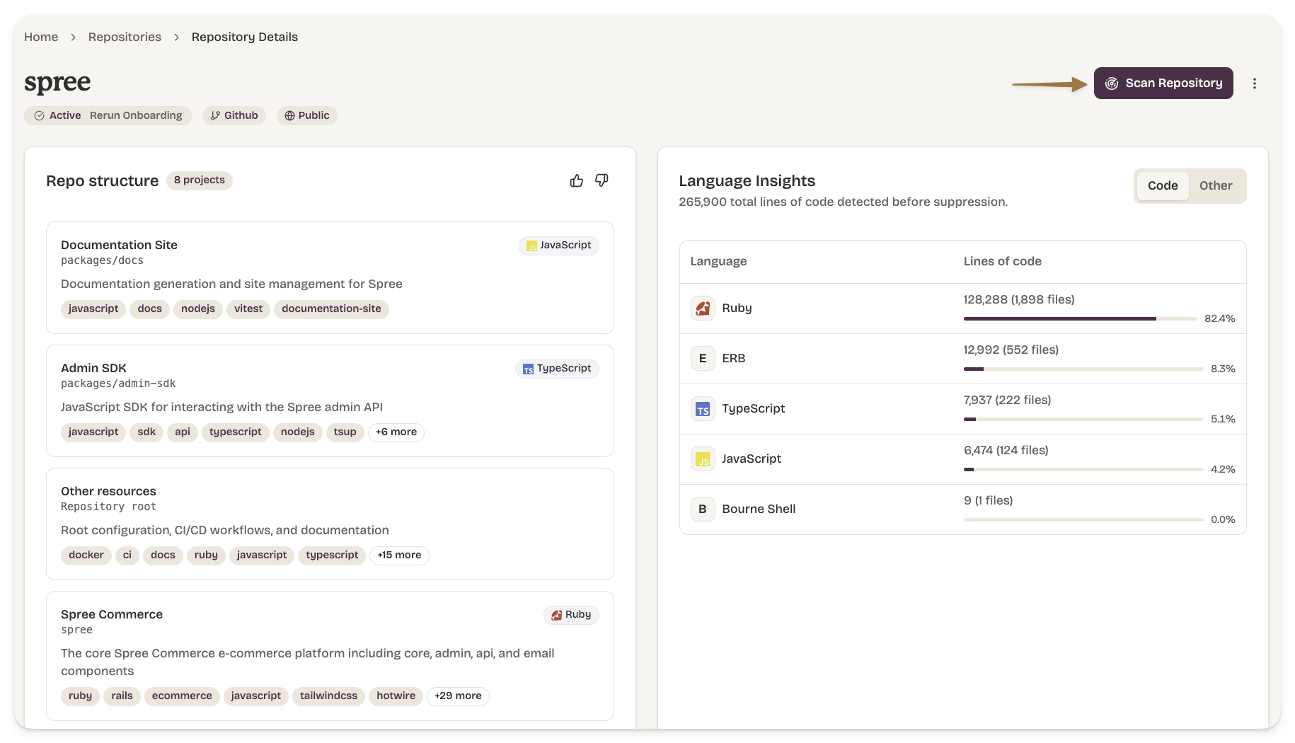 Baseline scan results populating the issue inbox after onboarding.